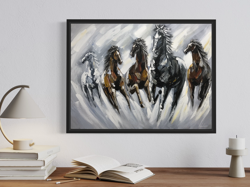 een schilderij met paarden
