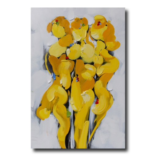 Een abstract schilderij in geel