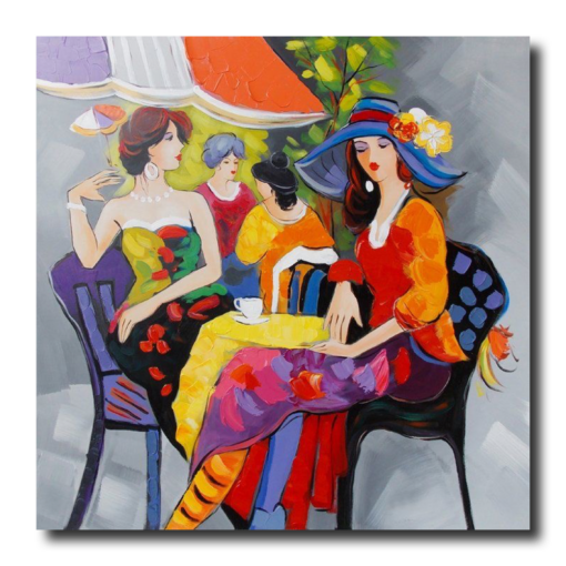 Een schilderij van discussiërende vrouwen