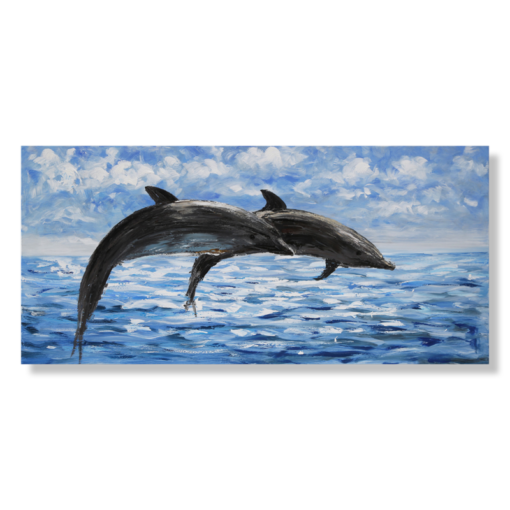 een schilderij met dolfijnen