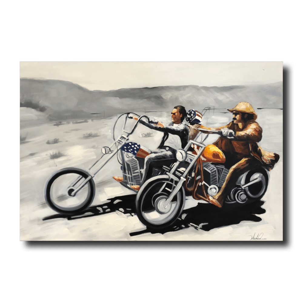 een schilderij van motorfietsen