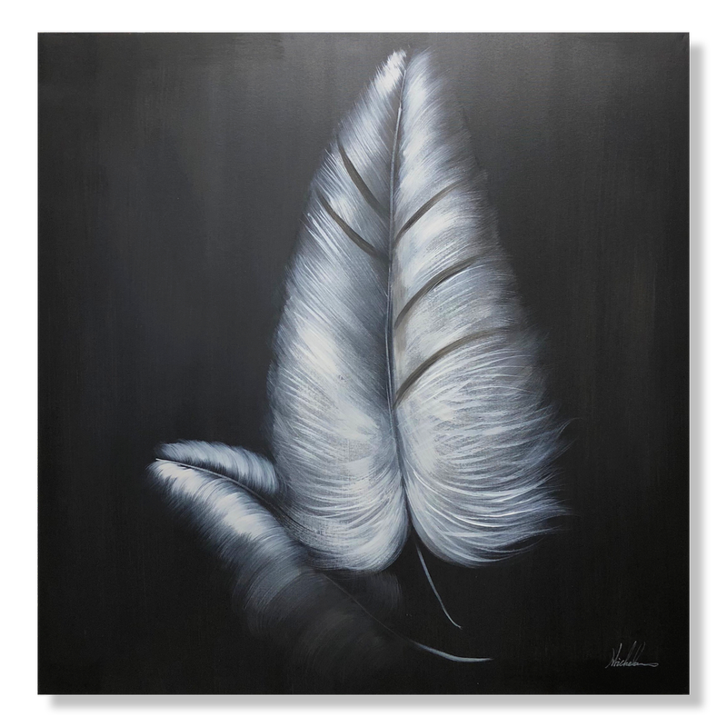 Een schilderij met veren