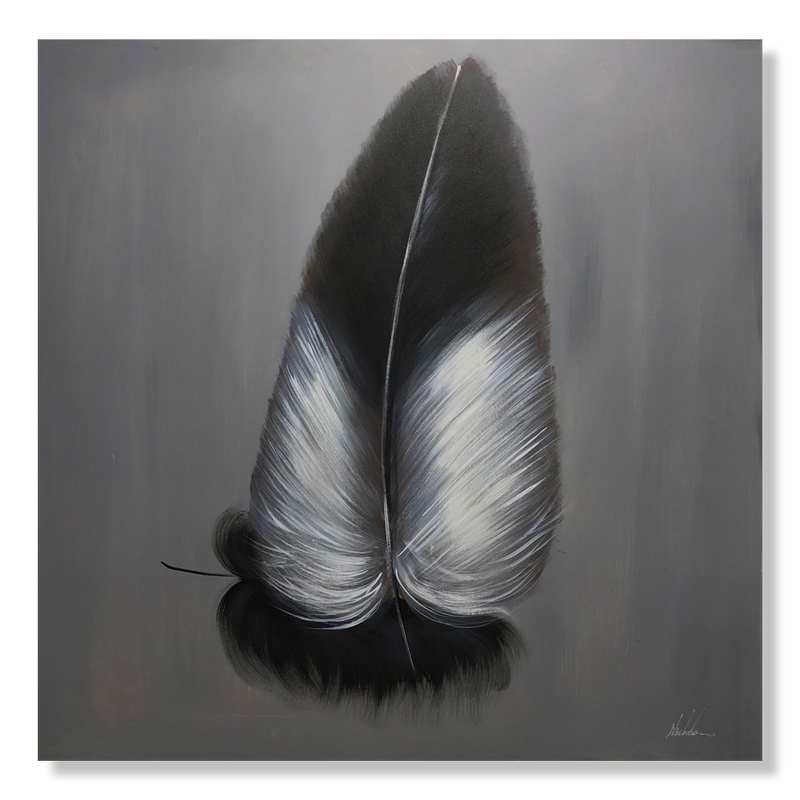 Een schilderij met veren