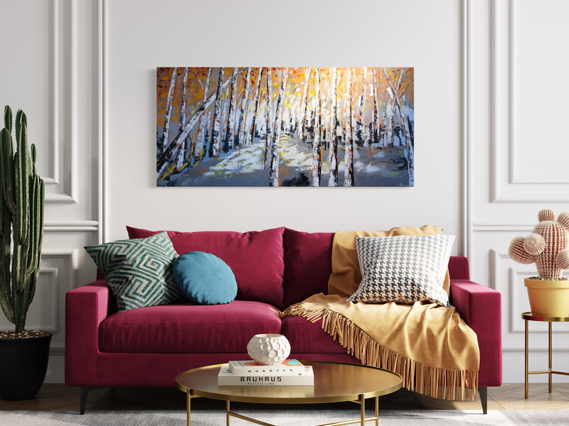 Een schilderij met berkenbomen