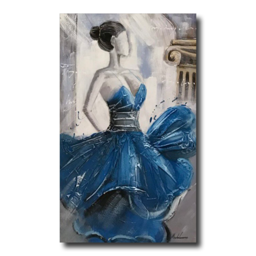 een schilderij met een dame in een blauwe jurk