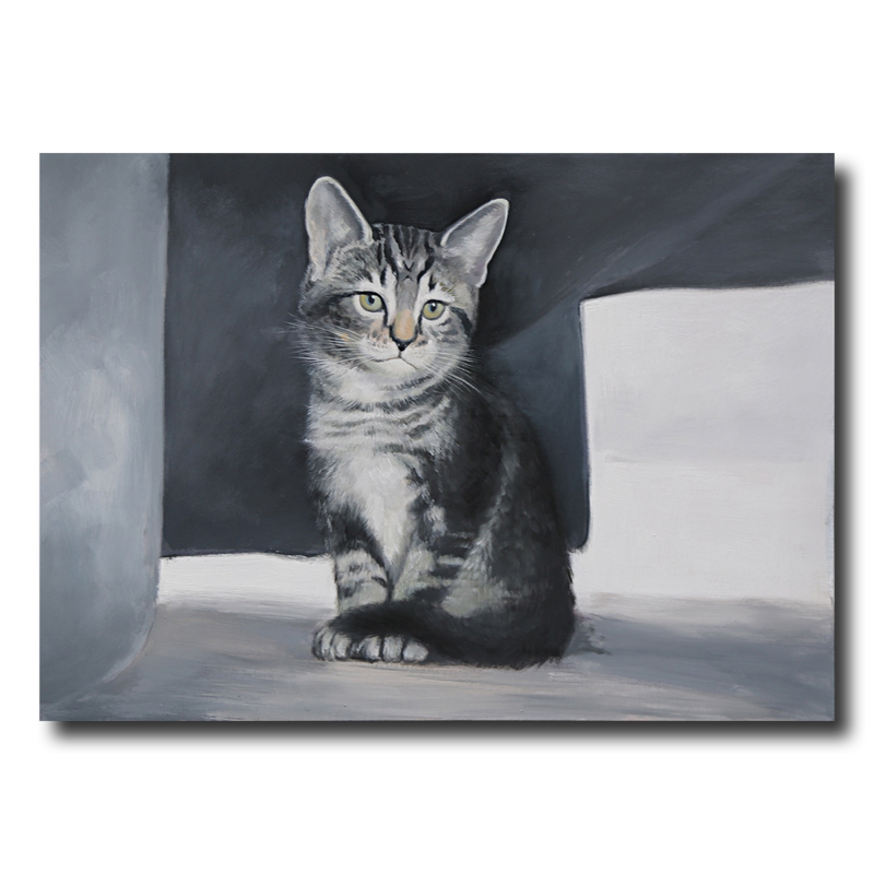 Een schilderij met een kat