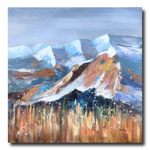 Een schilderij met bergen