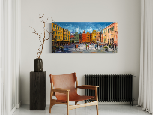 Een schilderij van de oude stad in Stockholm
