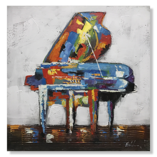 Een schilderij met een piano