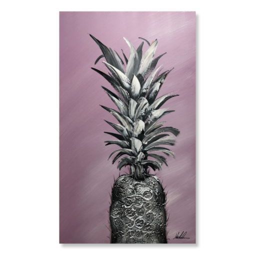 Een schilderij met een ananas