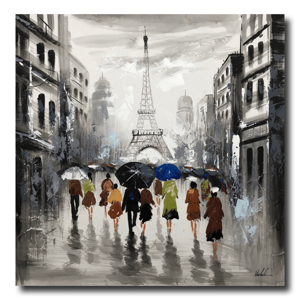 Een schilderij van Parijs en de Eiffeltoren