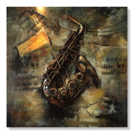 Kunst aan de muur met een saxofoon