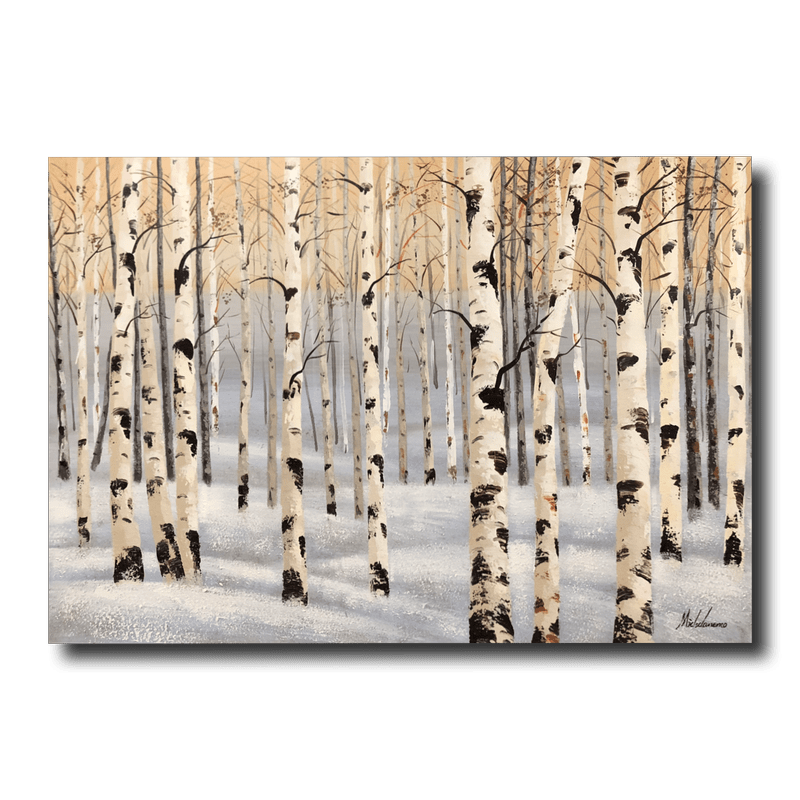 Een schilderij met berkenbomen