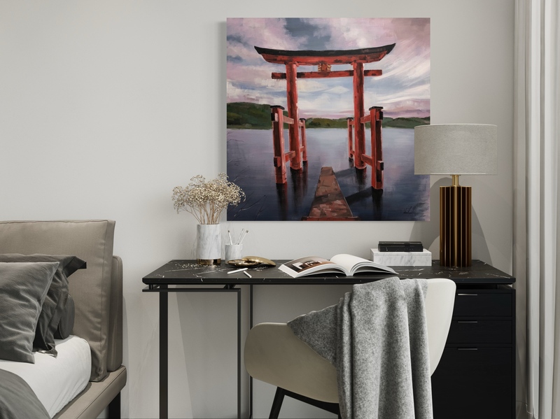 Een schilderij met een Japans motief