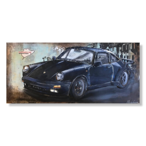 Een kunstwerk met een Porsche