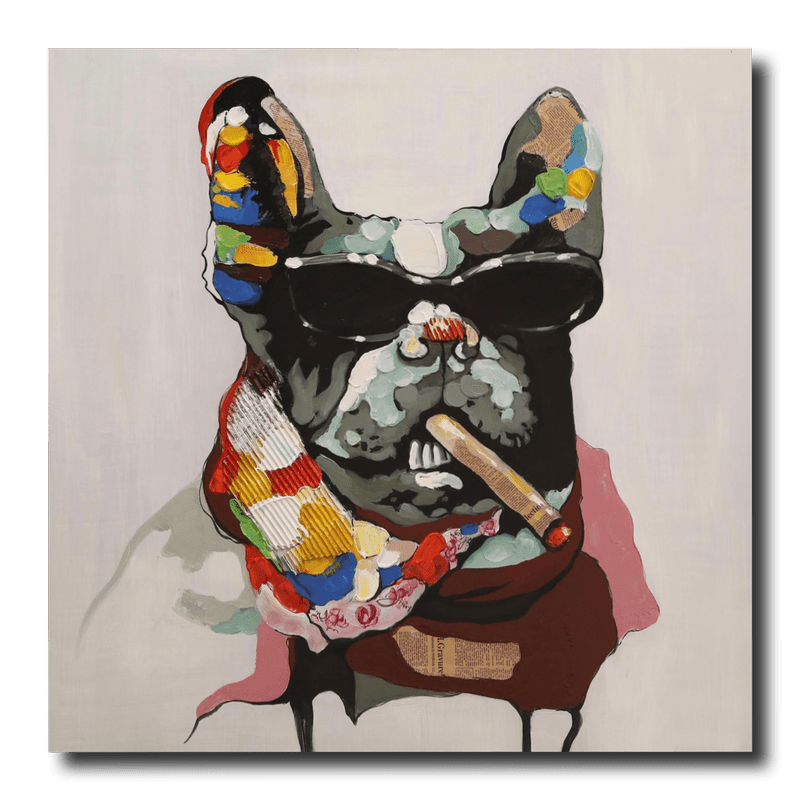 Een schilderij met een hond
