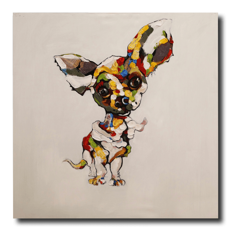 Een schilderij met een chihuahua