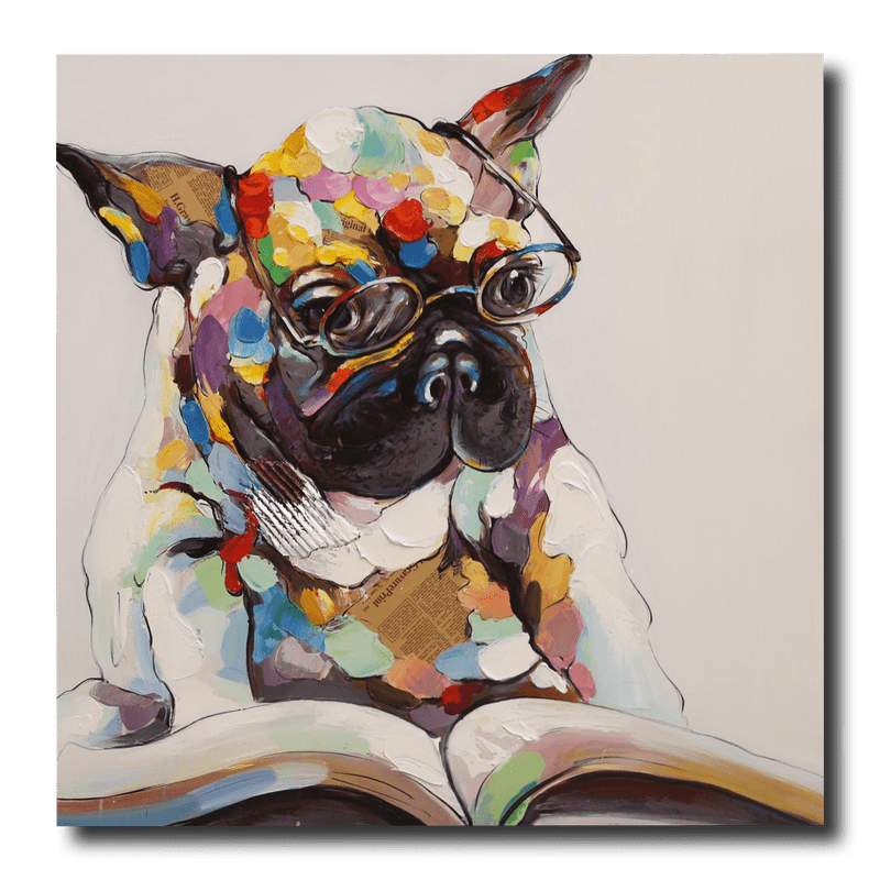 Een schilderij met een Franse bulldog