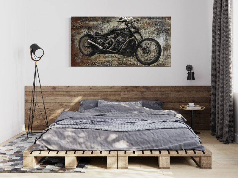 Kunst aan de muur met een motorfiets