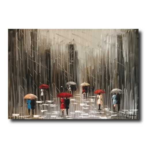 een schilderij met parasols