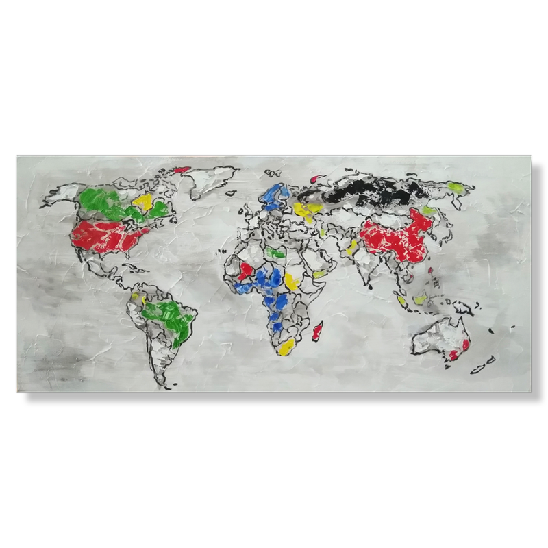 een schilderij met een wereldkaart
