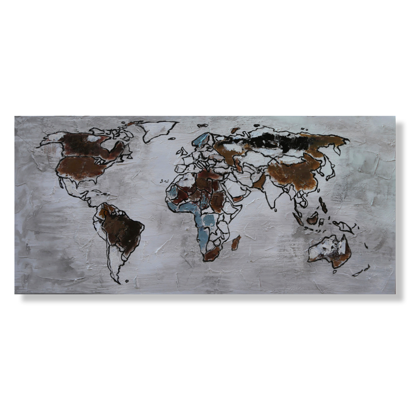 een schilderij met een wereldkaart