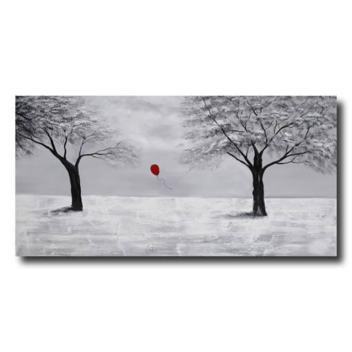 Een schilderij met een rode ballon