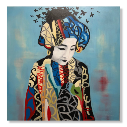 Een schilderij van een Geisha