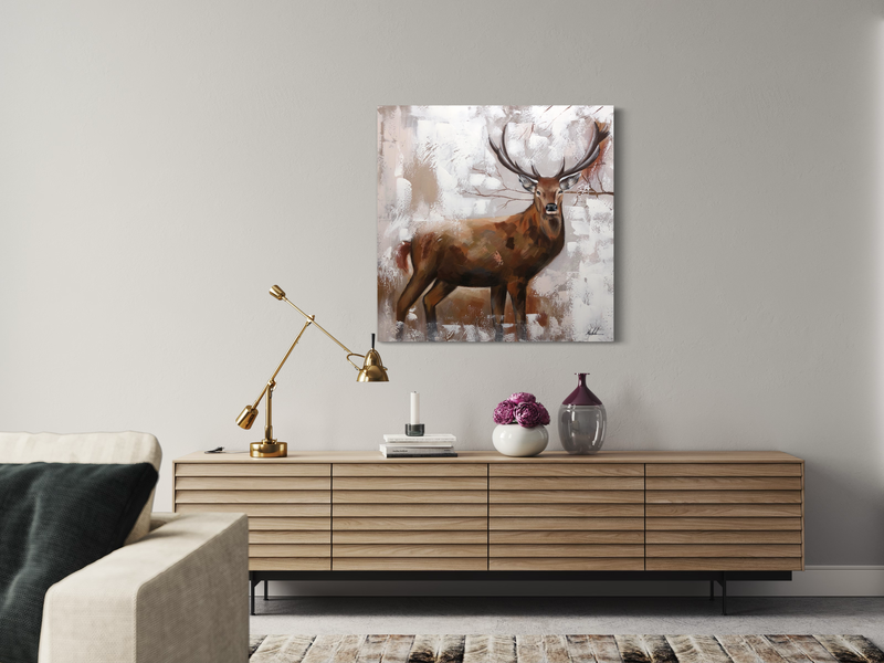 Een schilderij met een hert