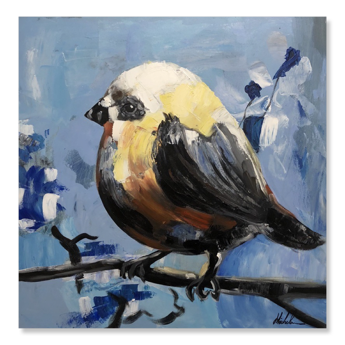 Een schilderij met een vogel