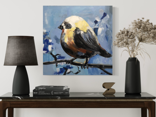 Een schilderij met een vogel