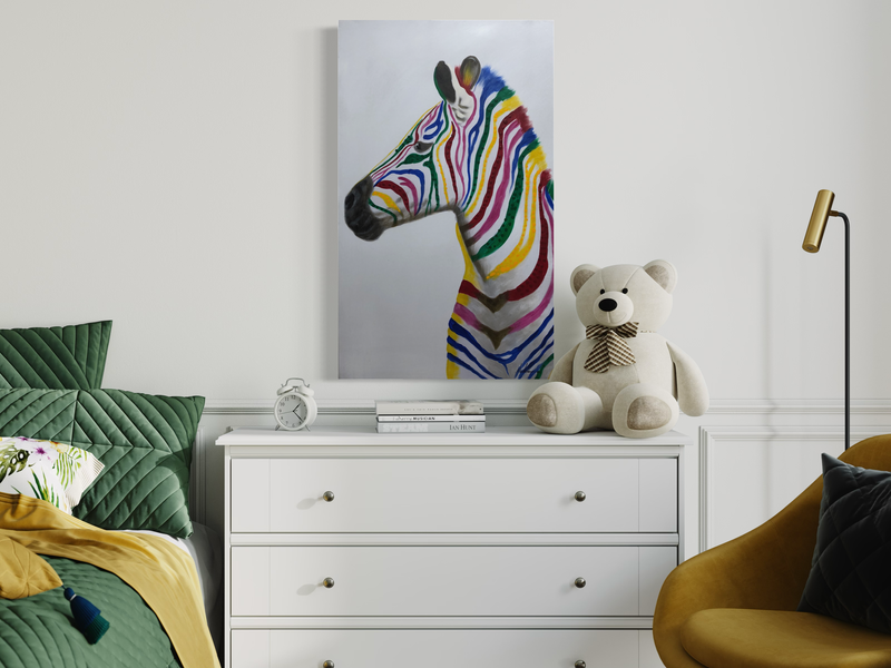 Een schilderij met een zebra