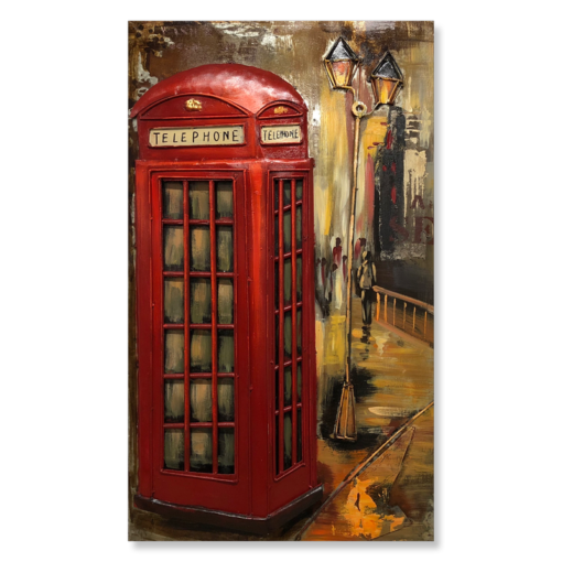 Een schilderij met een telefooncel