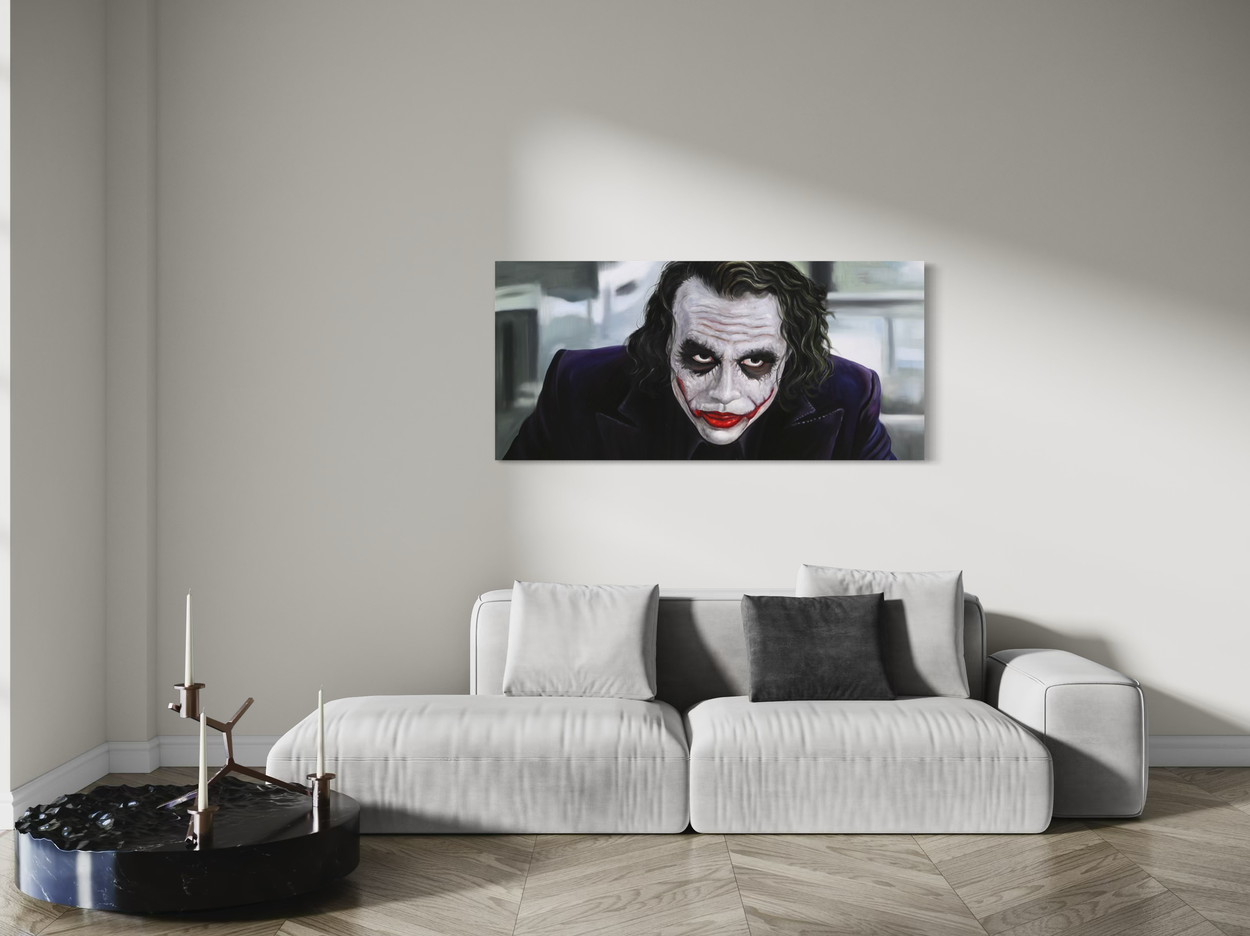 Een schilderij met de Joker van Batman