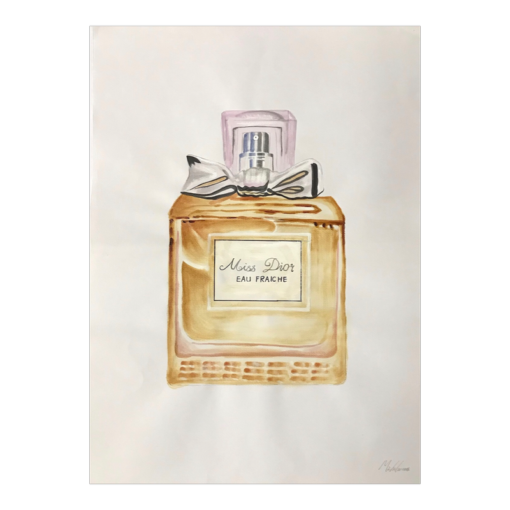Een aquarel van een parfumflesje