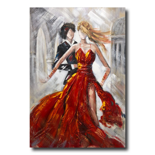 Een schilderij met een dansend paar