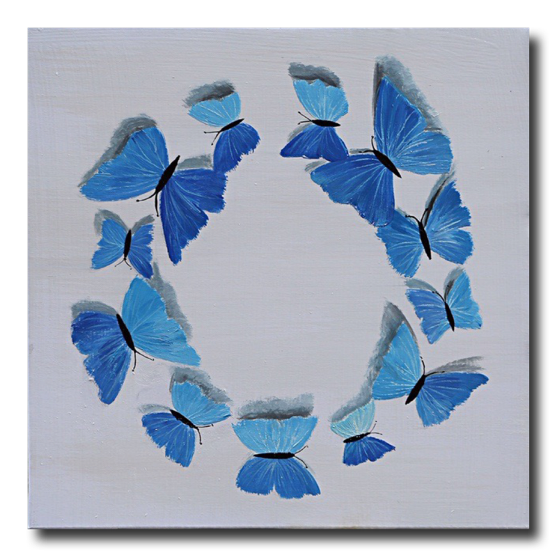 Een schilderij met vlinders
