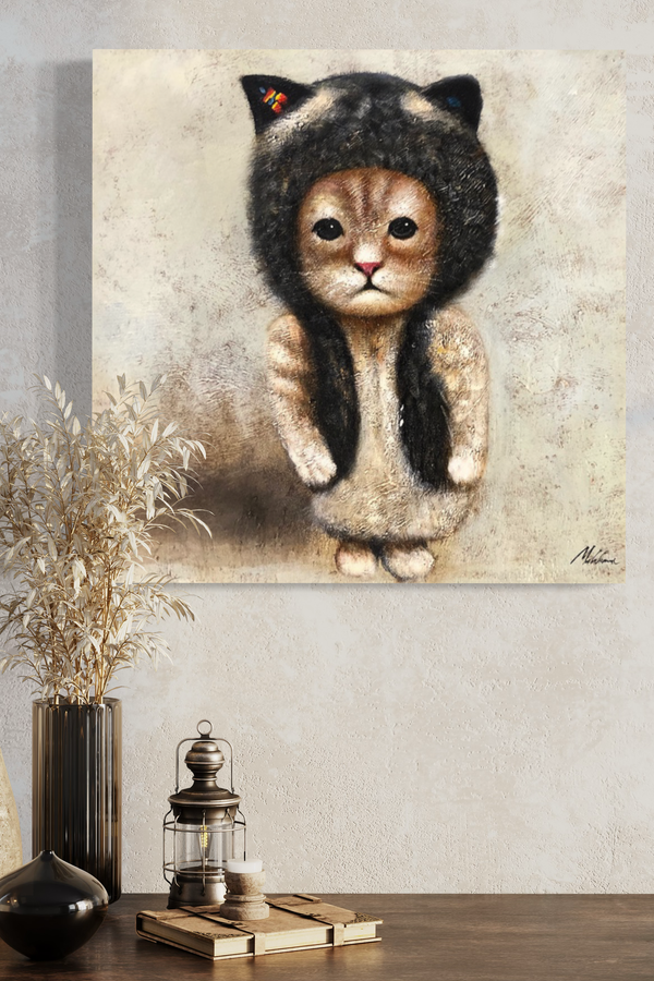 Een schilderij met een kat