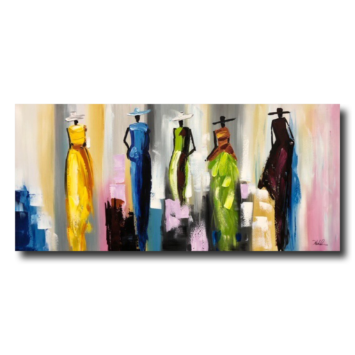 Een schilderij van vrouwen in lange jurken
