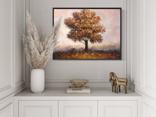 Een schilderij met een boom