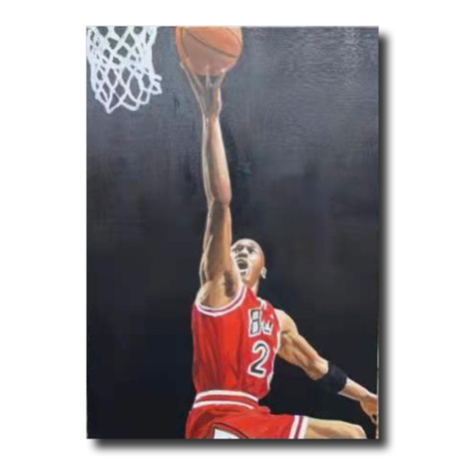 Een schilderij met een basketbalmotief
