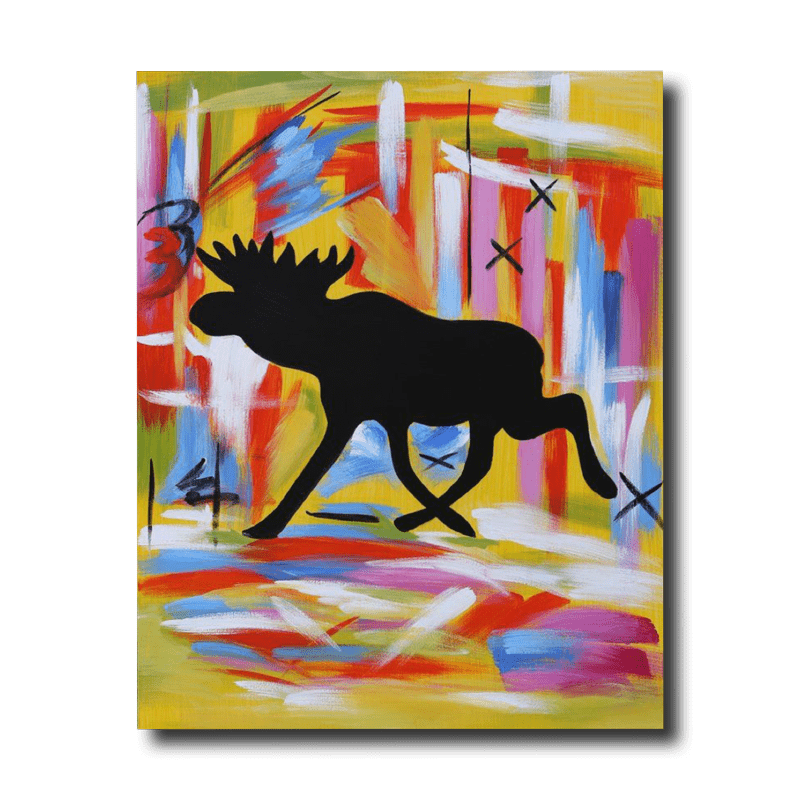 Een schilderij met een eland
