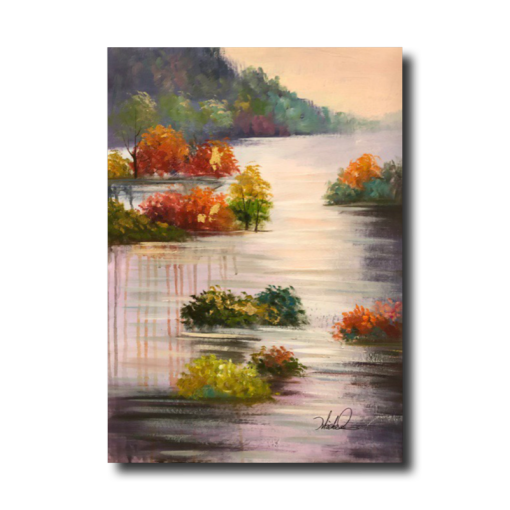 Een schilderij met een herfstmotief