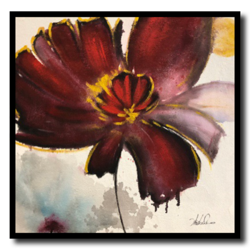 Een schilderij met een bloem