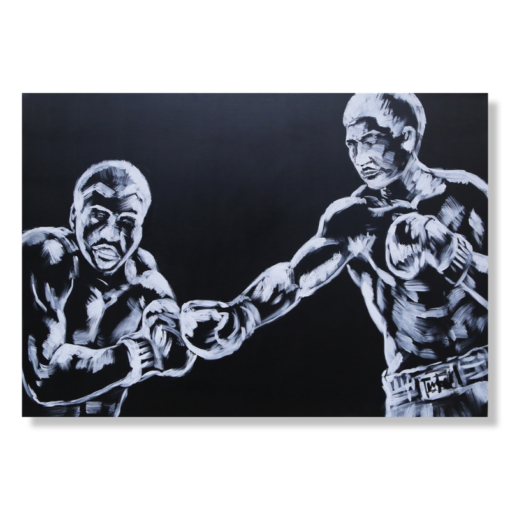 Een schilderij met boksen