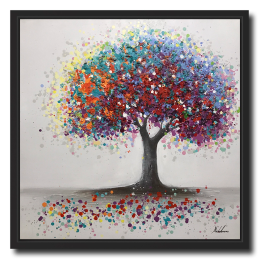 Een schilderij met een boom