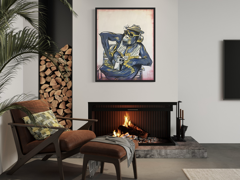 Een schilderij met een aap