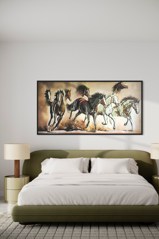 Een schilderij met paarden