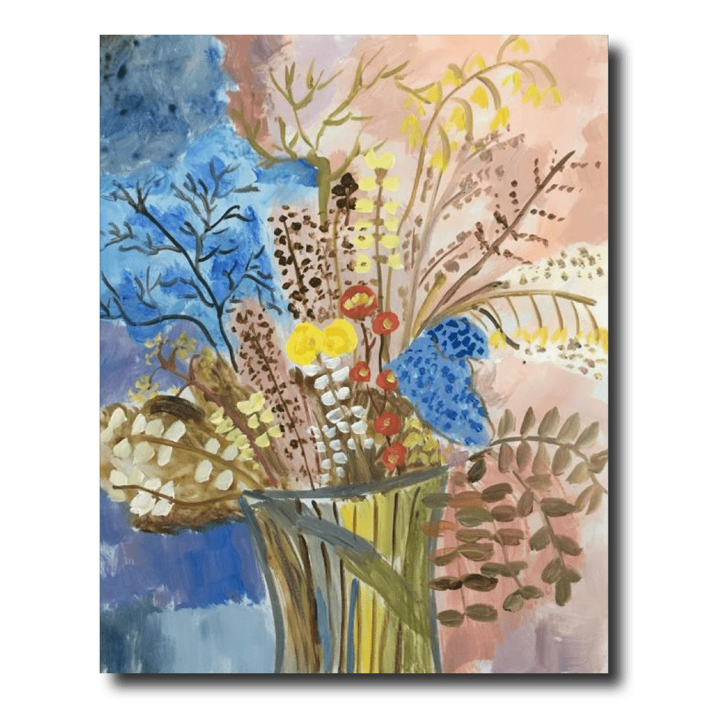 Een schilderij met bloemen