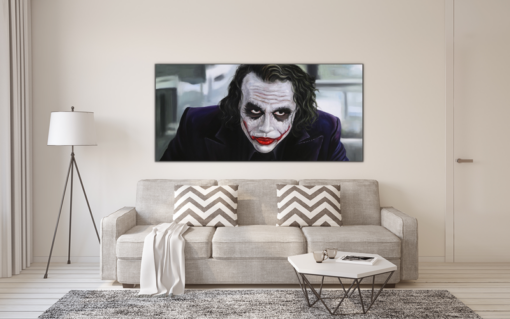 Een schilderij met de Joker van Batman